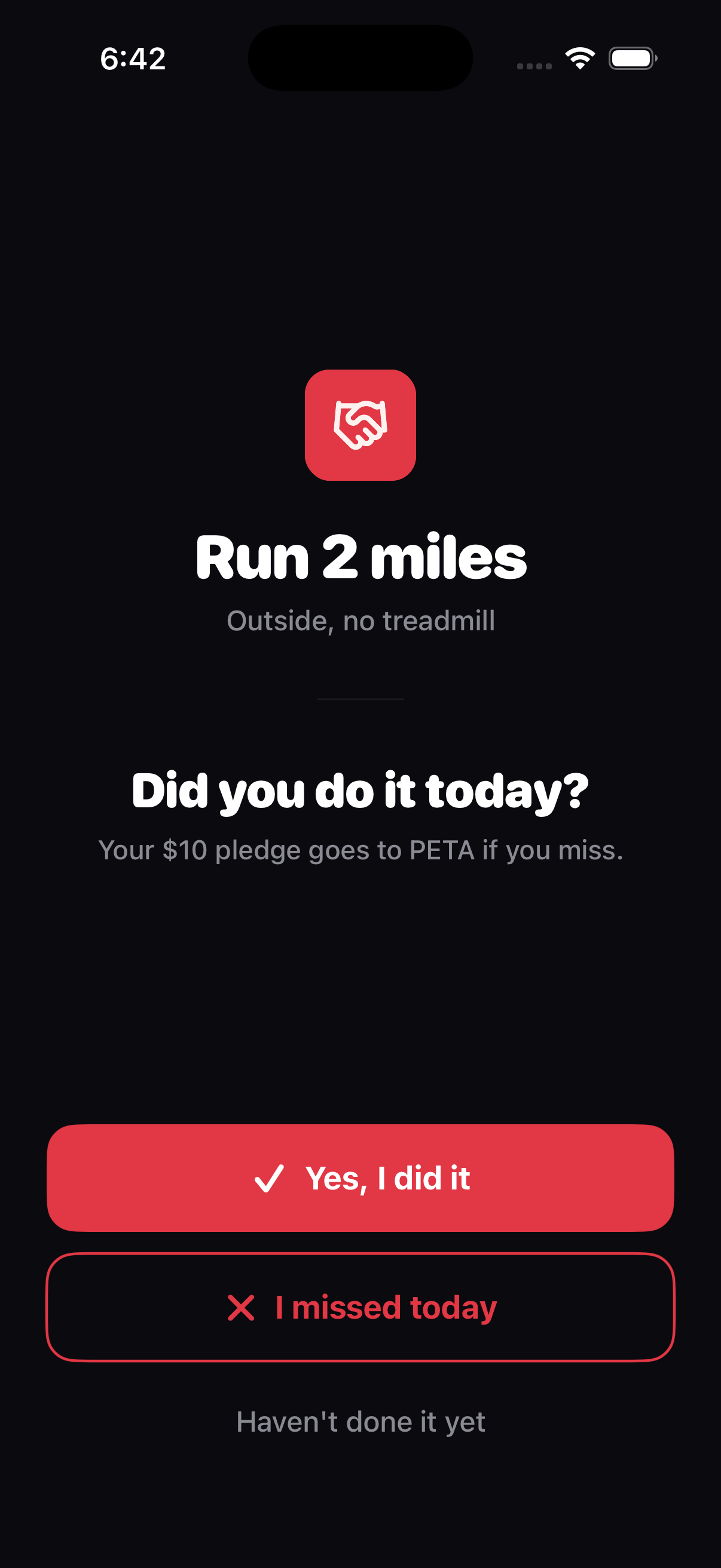 Daily check-in screen