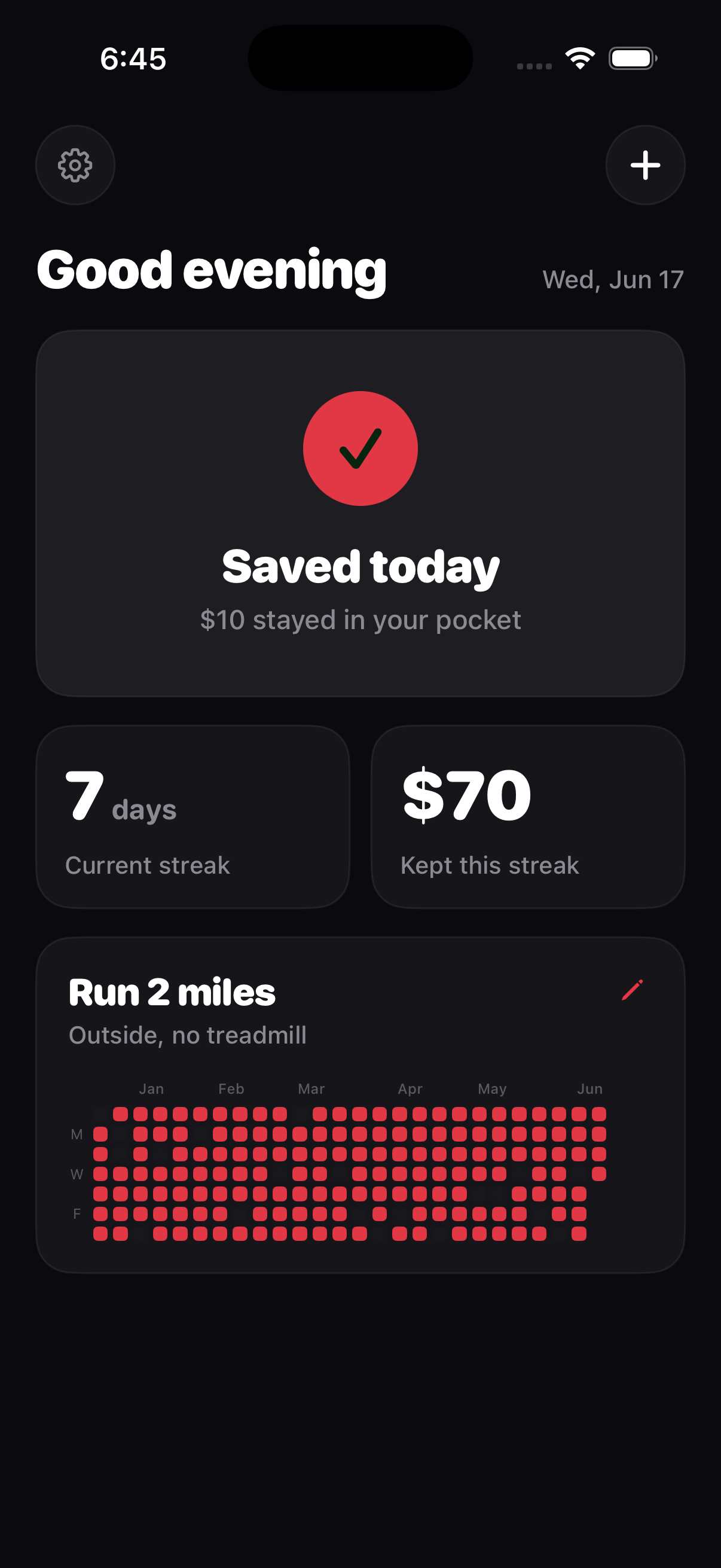 StakeHabit saved today screen